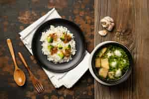 Free photo top view delicious indonesian bakso