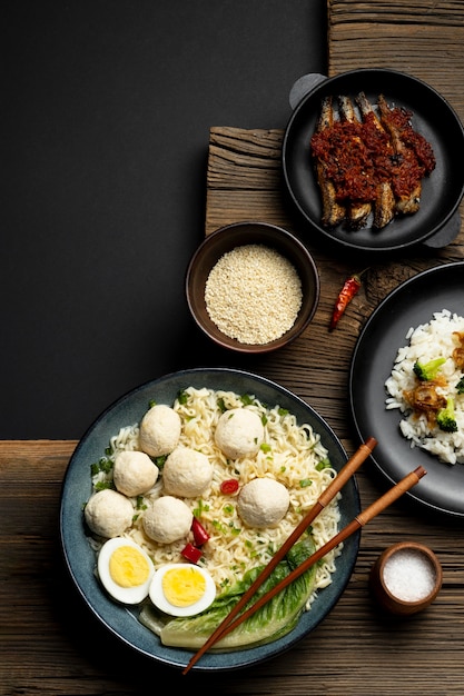 Top view delicious indonesian bakso