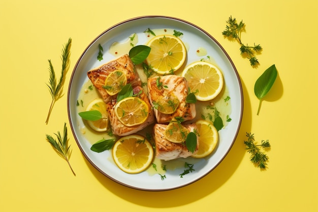 Free Photo top view delicious mahi mahi fish with lemon