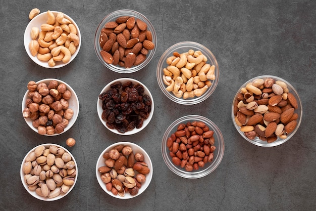 Top view of delicious nuts arrangement