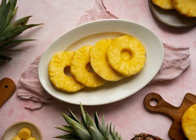 Top view delicious pineapple still life