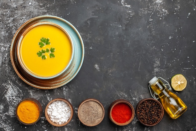 Free Photo top view of delicious pumpkin soup in a bowl