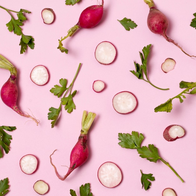 Top view delicious ripe produces arrangement