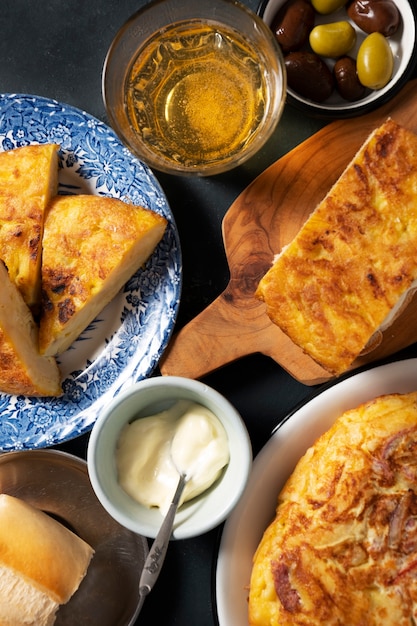 Top view delicious spanish tortilla still life