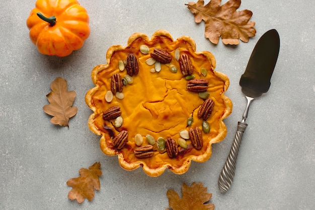 Top view of delicious thanksgiving pumpkin pie