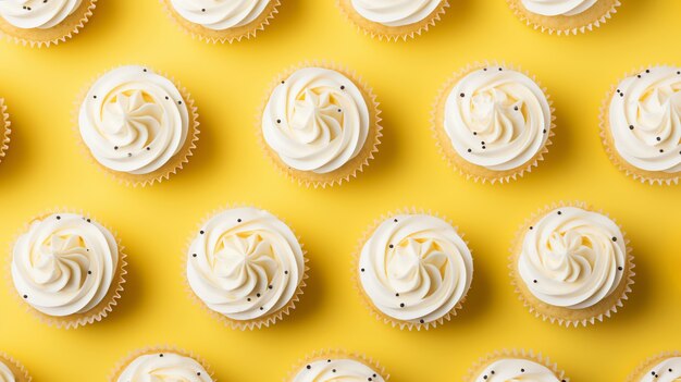 Top view on delicious yellow cupcakes