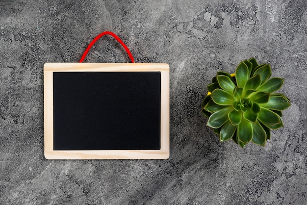 Top view desk concept with chalkboard