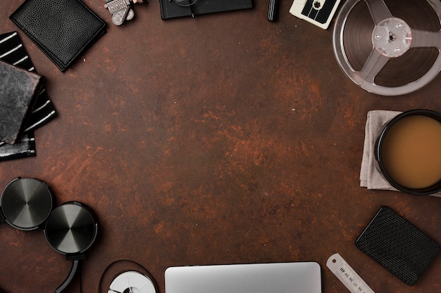 Free photo top view of desk concept with copy space