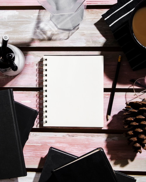 Top view of desk concept with copy space