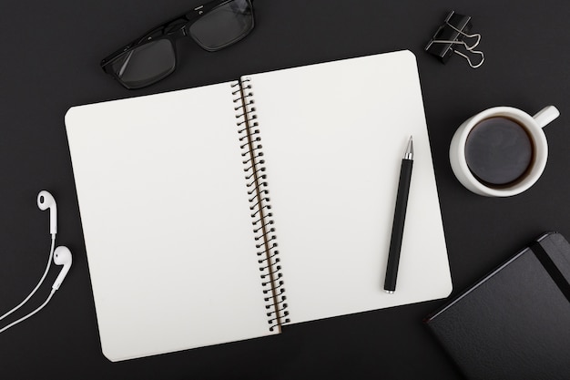 Top view of desk concept with copy space