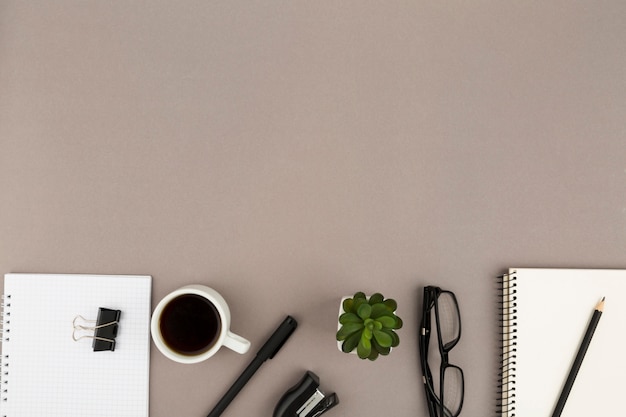 Top view of desk concept with copy space