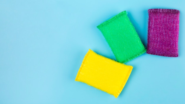 Top view different coloured sponges