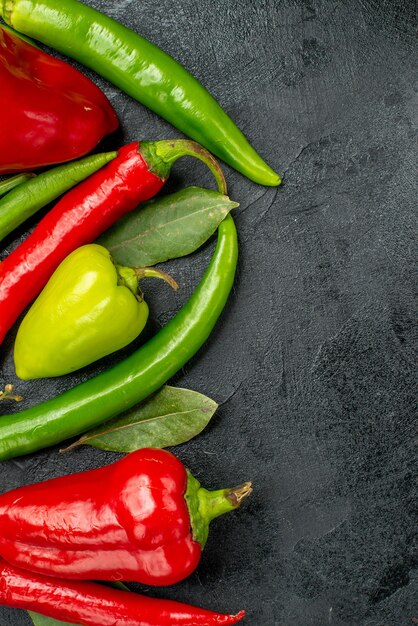 Top view different fresh peppers