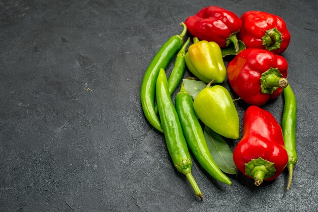 Top view different fresh peppers