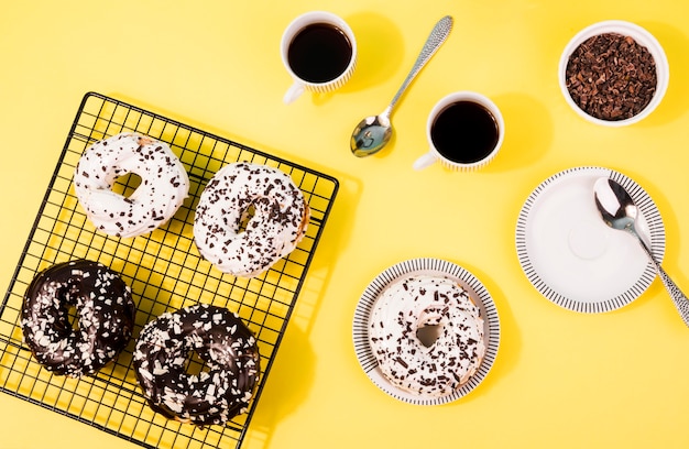 Top view different glazed doughnuts