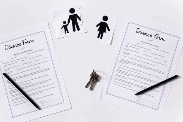 Top view divorce forms on the table