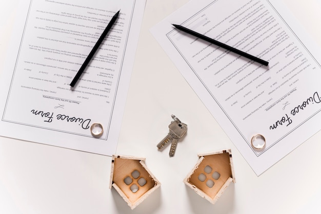 Top view divorce forms on the table