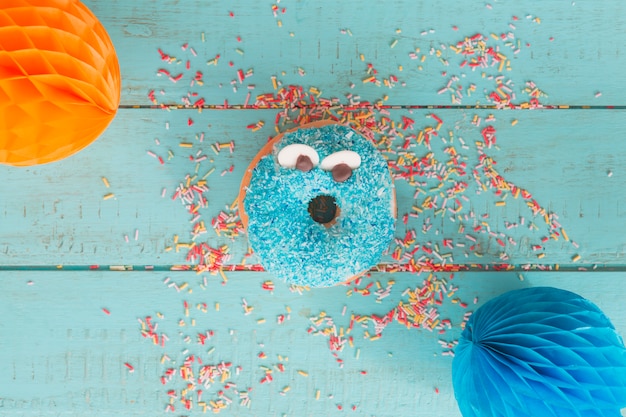 Top view donut with colorful lanterns