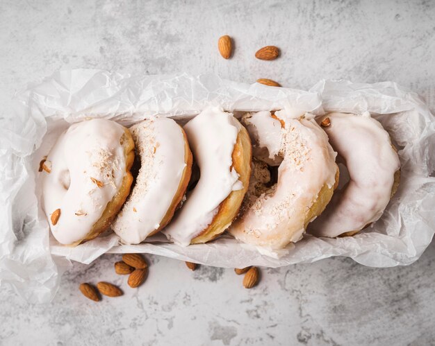 Top view donuts with frosting