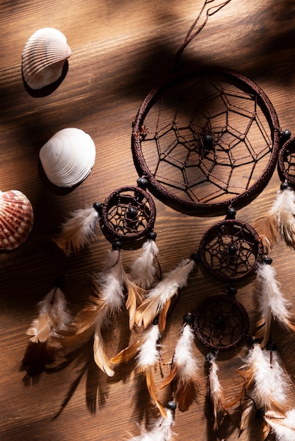 Free photo top view  dream catcher on table