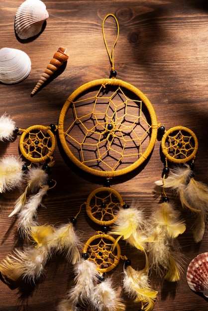 Free photo top view  dream catcher on table