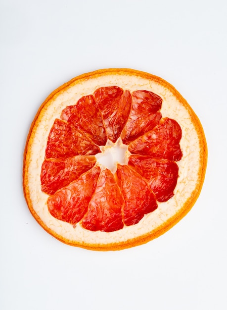 Top view of dried orange slice isolated on white background