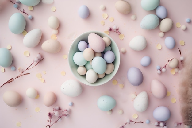 Free photo top view easter decorative eggs arrangement