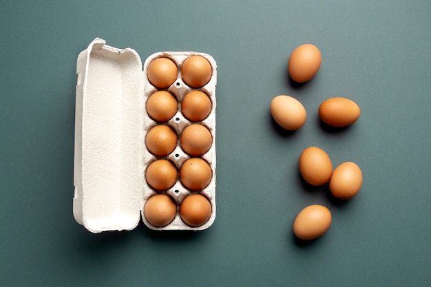 Top view egg carton with eggs