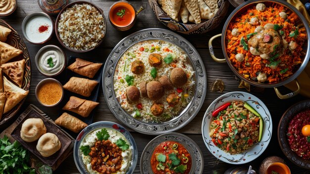 Top view eid al-fitr  celebration with delicious food