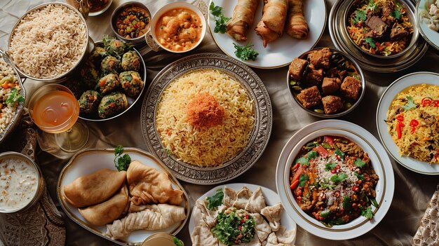 Top view eid al-fitr  celebration with delicious food