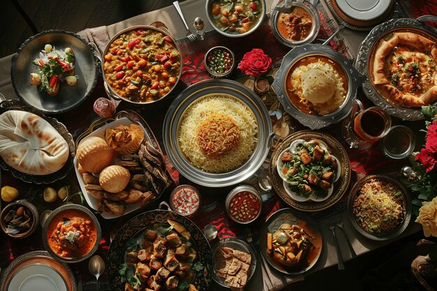 Top view eid al-fitr  celebration with delicious food