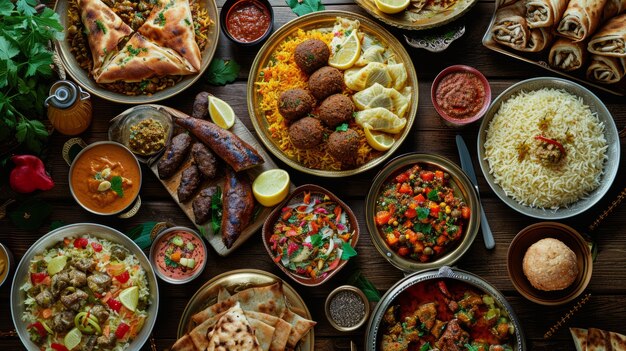 Top view eid al-fitr  celebration with delicious food