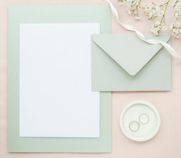 Top view elegant wedding stationery