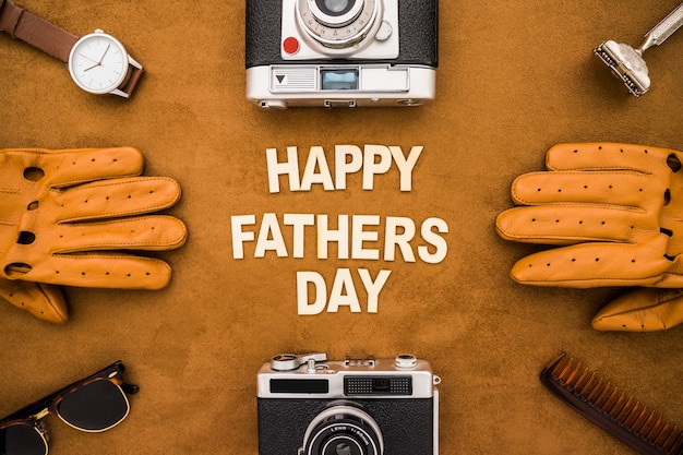 Free photo top view of father's day composition with fantastic items