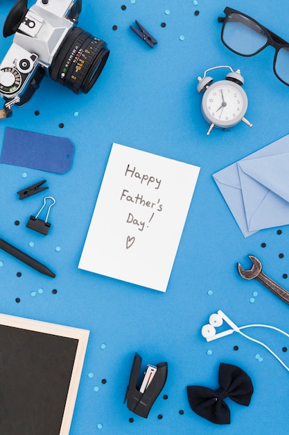 Free photo top view fathers tools on desk