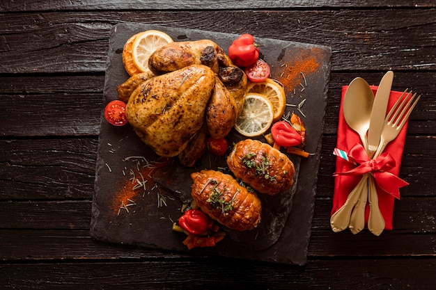 Top view festive christmas meal assortment