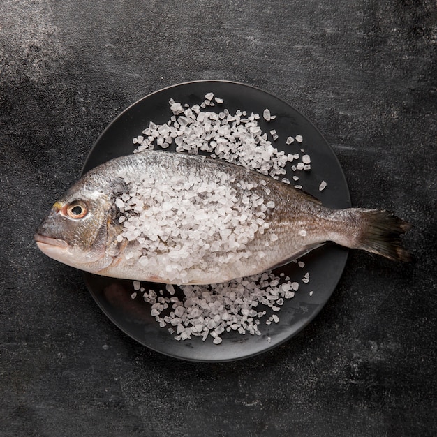 Free Photo top view fish with sea salt