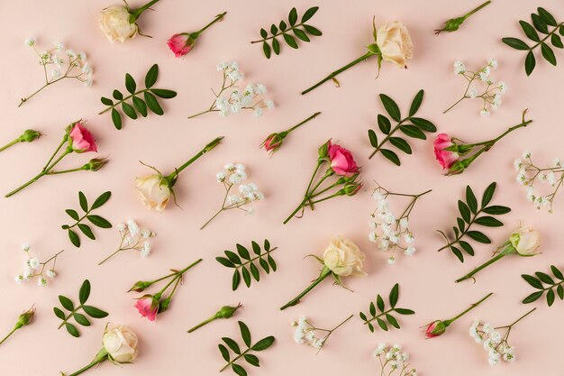 Top view flowers collection on table