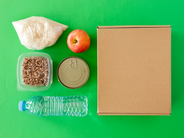 Top view of food box for donation