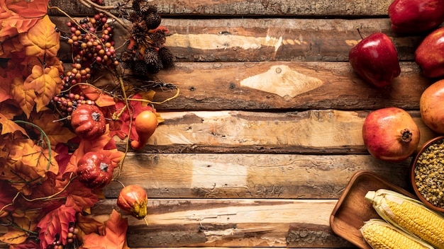 Top view food frame with fruits and grains