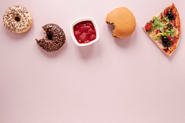 Top view food frame with pink background