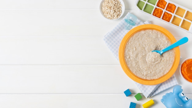 Top view food frame on wooden background