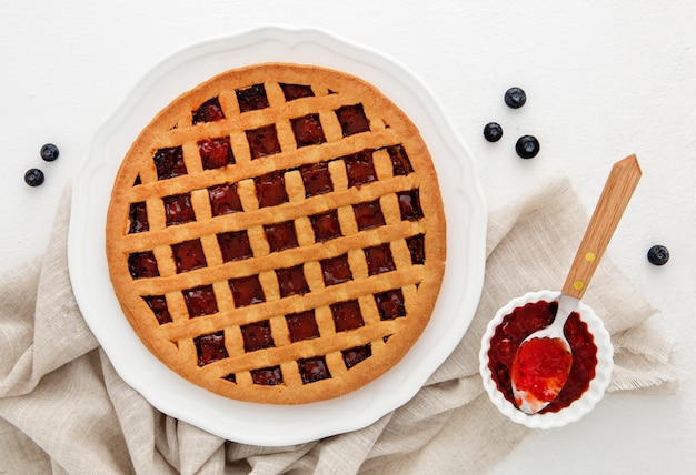 Top view forest fruit jam pie