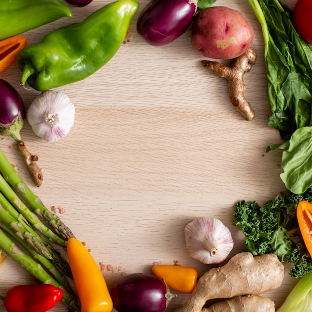 Top view frame of veggies assortment