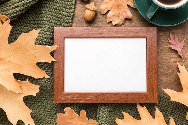 Free Photo top view of frame with autumn leaves