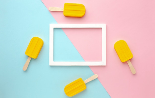 Top view frame with ice creams