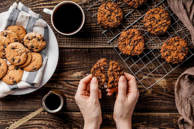 top view fresh baked cookies