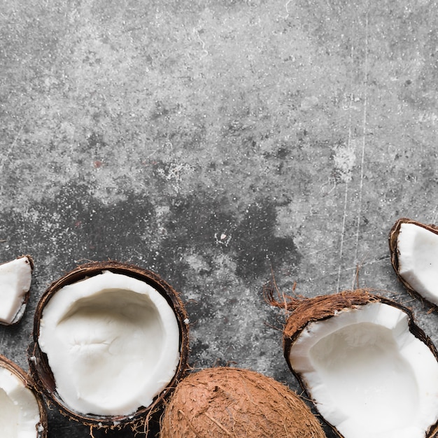 Free Photo top view fresh coconut with copy space