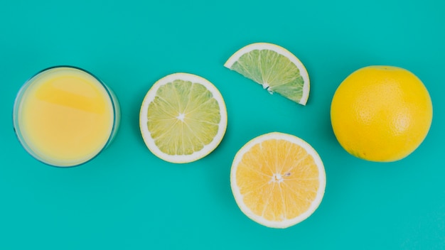 Top view fresh and delicious orange juice