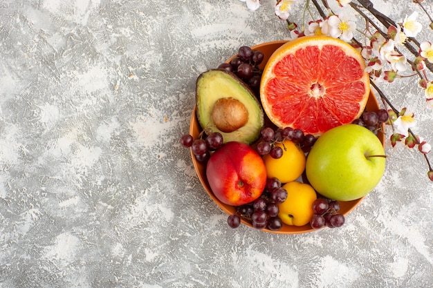 Free Photo top view fresh fruits inside plate on white surface